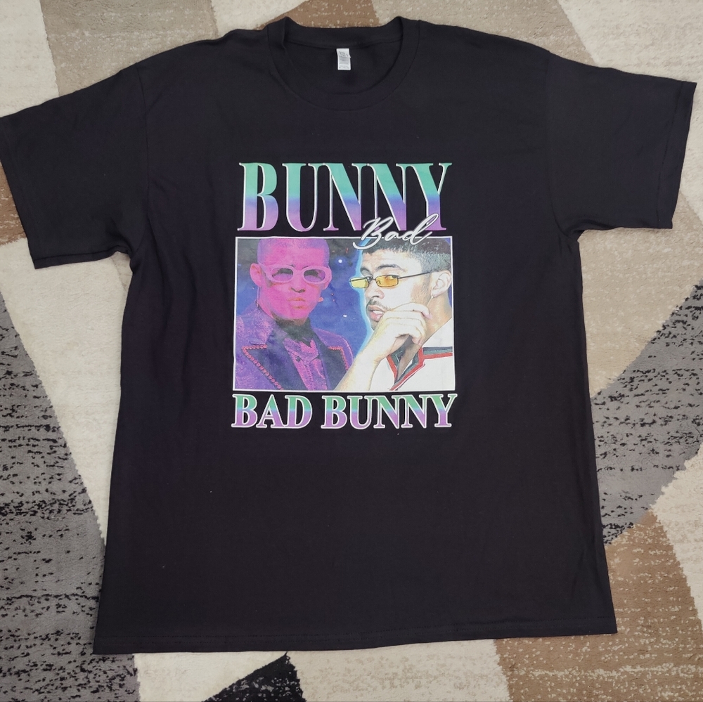 Bad Bunny Men's Black Graphic Print Short Sleeve Crew Neck T-shirt Size XL